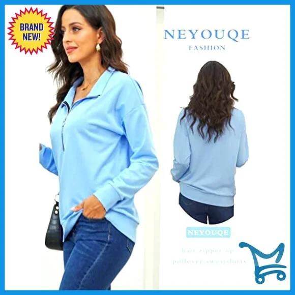 Quarter Zip Pullover Sweatshirt Women's Casual Trendy Crewneck Top Soft Cotton